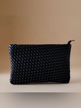 Anthropologie Melie Bianco Woven Crossbody Black Vegan Leather Purse Travel New